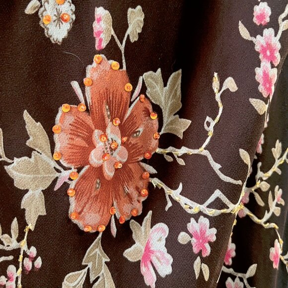 Vintage Brown Floral Dress | Beading | Wedding Guest Dress Late Summer Flowy - Picture 4 of 10